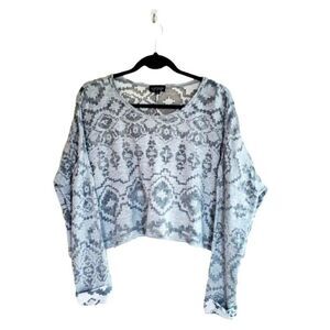 Topshop  Womens Top Grey 6 Oversized Cropped Long Sleeve T-Shirt Semi Sheer